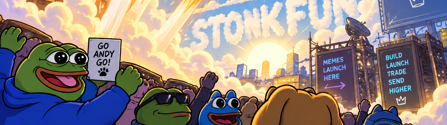 Pepe and the frog crowd cheering Andy on with a 'Go Andy Go!' sign